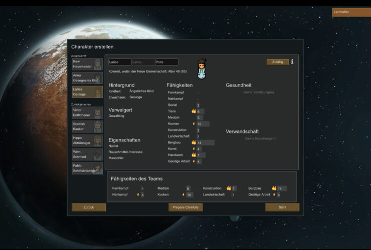 Zusammenstellen der Kolonisten